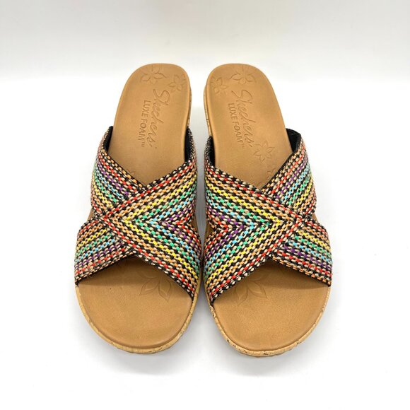 Skechers Cali Womens Beverlee Delighted Wedge Vegan Sandals Rainbow Multicolor - Picture 3 of 15